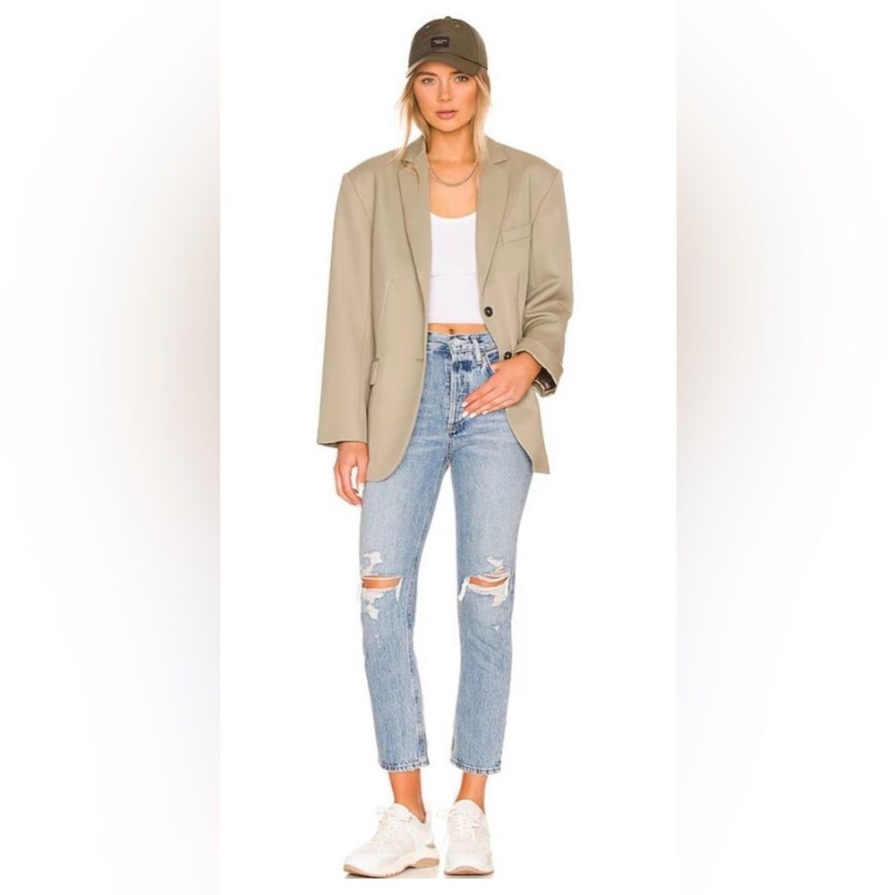 Agolde Riley High Rise Straight Crop Distressed Ripped Knee Jeans - Picture 4 of 15